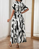 Fashion Printed V-Neck Slim Waist Elegant Women's Dress