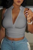 Summer V-Neck Fashion Design Tight Fitting Sexy Zipper Vests