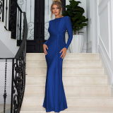 Women's Autumn Fashion Chic Slim Round Neck Long Sleeve Evening Dress