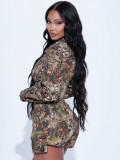 Women Sexy V Neck Camouflage Print Long Sleeve Bodysuit