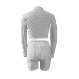 Women Casual Long Sleeve Top and Shorts Sports Running Fitness Two Piece Set