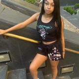 Women Trendy Street Sports Print Top and ShortsTwo Piece Set