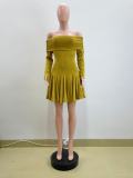 Women Spring Off Shoulder Long Sleeve Sexy Turndown Collar Dress