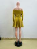 Women Spring Off Shoulder Long Sleeve Sexy Turndown Collar Dress