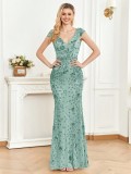 Women sequined formal party sexy fishtail evening dress