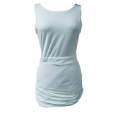 Women Summer and Autumn Sleeveless Hollow Backless Pleated Dress