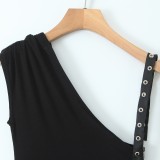 Women Spring Summer sexy irregular Slash Shoulder pleated Bodycon suspender skirt