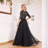 Women v-neck short-sleeved sequined elegant prom party evening dress
