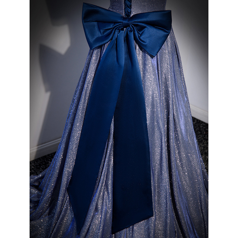 Women V-neck starry sky gradient blue evening dress(Processing time need 3-6 days)
