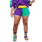 Women Color Block Patchwork Top and Shorts Two Piece Set