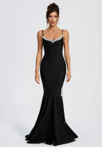 Women suspender v-neck studded diamond split chain tassel fishtail bandage dress Women suspender v-neck studded diamond split chain tassel fishtail bandage dress