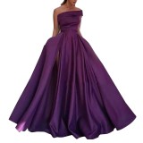 Women one-shoulder elegant ball high slit evening dress（Processing time need 3-6 days）