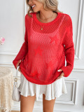 Women Spring and Summer Round Neck Beach Knitting Five-pointed Star Blouse