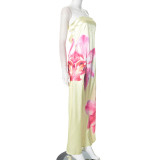 Women Strapless Hollow Backless Flower Print Dress