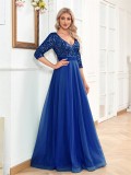 Women v-neck short-sleeved sequined elegant prom party evening dress