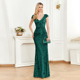 Women sequined formal party sexy fishtail evening dress