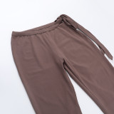 Women Spring Slash Shoulder Lace-Up Crop Top and Two Piece Set