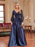 Women Silk V-neck long-sleeved fishtail sequined Formal Party evening dress