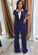 Women Spring and Summer Casual Polo Neck Top and Wide Leg Pants Contrast Color Casual Two Piece Set
