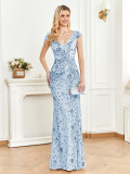 Women sequined formal party sexy fishtail evening dress