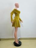 Women Spring Off Shoulder Long Sleeve Sexy Turndown Collar Dress