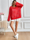 Women Spring and Summer Round Neck Beach Knitting Five-pointed Star Blouse