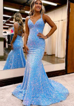 Women sequined ball Bodycon fishtail V-neck party evening dress（Processing time need 3-6 days）