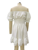 Women Summer Short Sleeve Off Shoulder Lace-up Dress