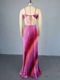 Women Spring Strapless Lace Pleated Dress