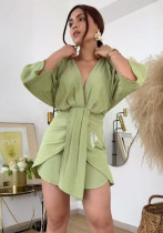 Women summer solid v-neck lace dress Women summer solid v-neck lace dress