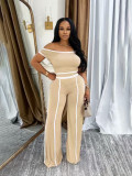Women Summer Casual Off Shoulder Top and Long Pants Two Piece Set