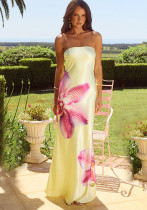 Women Strapless Hollow Backless Flower Print Dress Women Strapless Hollow Backless Flower Print Dress