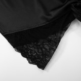Women Summer Sexy Suspender Drawstring Patchwork Lace Bodycon Dress
