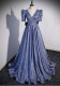 Women V-neck starry sky gradient blue evening dress（Processing time need 3-6 days）