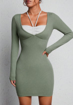 Women sexy square neck long-sleeved lace Bodycon dress Women sexy square neck long-sleeved lace Bodycon dress