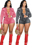 Women Denim Long Sleeve Stretchy Romper