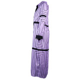 Women Spring Turndown Collar Long Sleeve Striped Dress