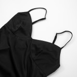 Women Summer Sexy Suspender Drawstring Patchwork Lace Bodycon Dress