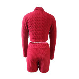 Women Casual Long Sleeve Top and Shorts Sports Running Fitness Two Piece Set