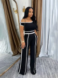 Women Summer Casual Off Shoulder Top and Long Pants Two Piece Set