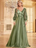Women Silk V-neck long-sleeved fishtail sequined Formal Party evening dress