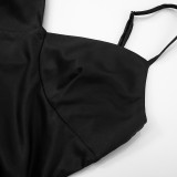 Women Summer Sexy Suspender Drawstring Patchwork Lace Bodycon Dress