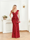 Women sequined formal party sexy fishtail evening dress