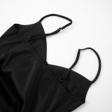 Women Summer Sexy Suspender Drawstring Patchwork Lace Bodycon Dress
