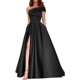 Women one-shoulder elegant ball high slit evening dress（Processing time need 3-6 days）