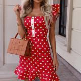Women Summer Flying Sleeve Mini Sexy Polka Dot Dress