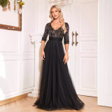 Women v-neck short-sleeved sequined elegant prom party evening dress