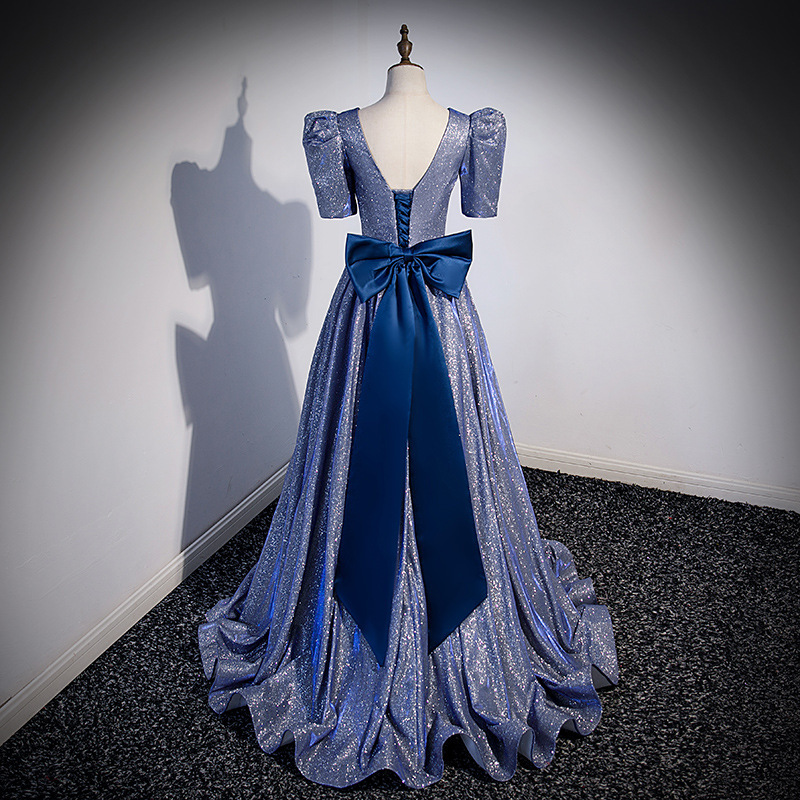 Women V-neck starry sky gradient blue evening dress(Processing time need 3-6 days)