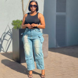 Women Trendy Cargo Denim Wide Leg Pants