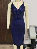 Women Sexy Backless Sequin Strap Dress